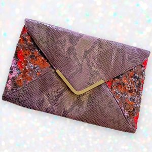 Big Buddha Purple Snakeskin & Sequin Large Clutch Purse